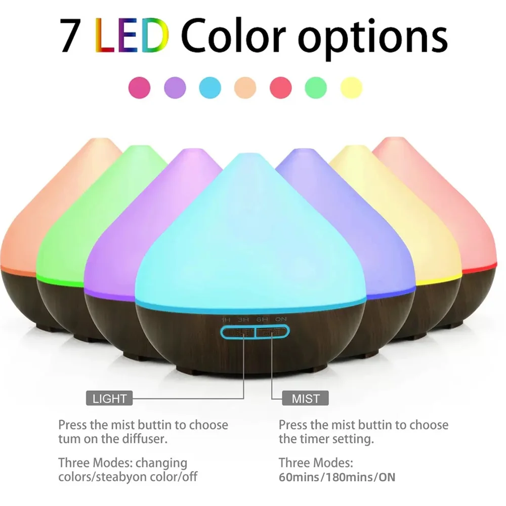 500ml Aromatherapy Diffuser with Remote Control 7 Color LED Lights Ultrasonic Humidifier With 6 Essential Oils