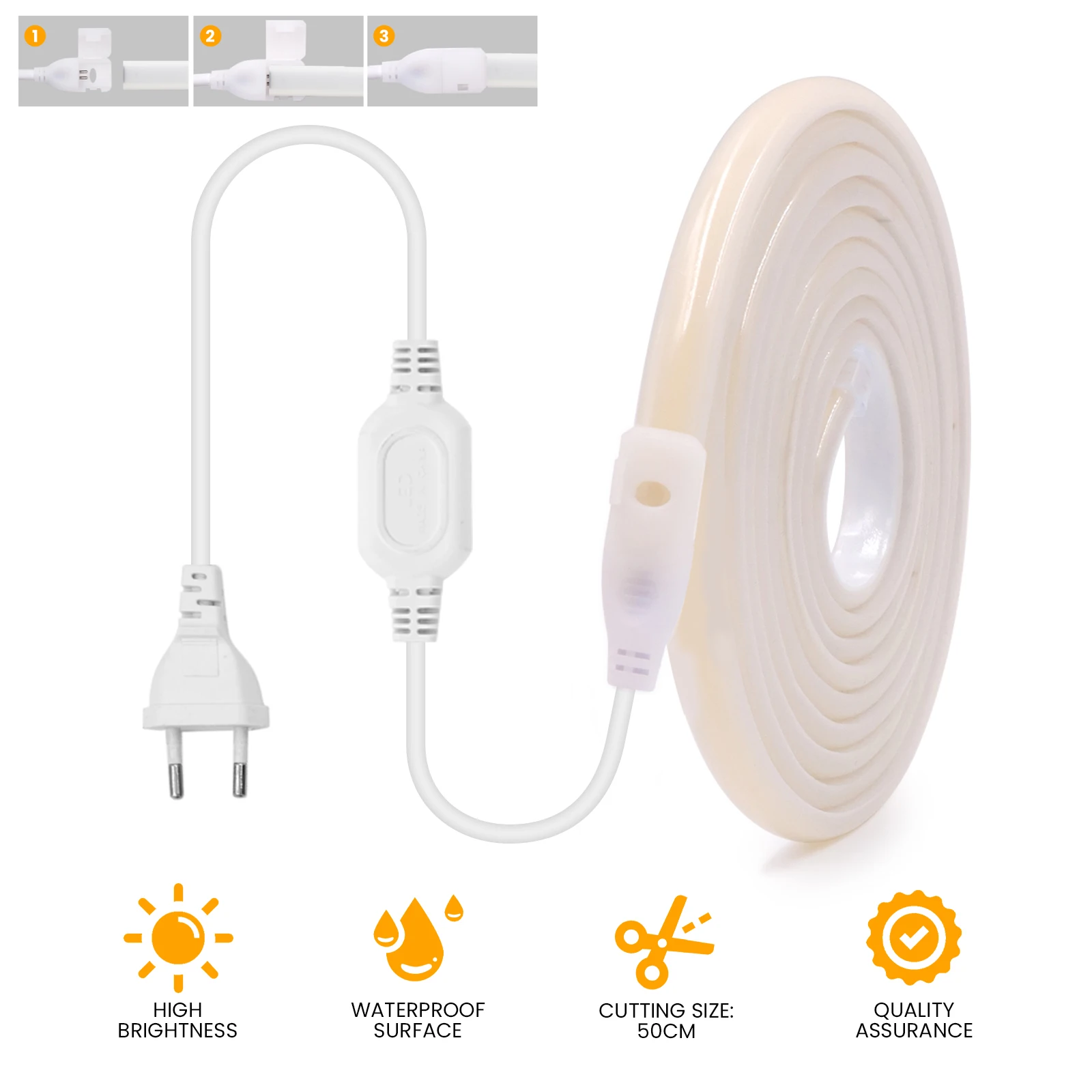 1M-40M 220V COB LED Strip Light RA90 Super Bright Waterproof With EU UK Power Plug 288 LEDS/m Warm/Neutral/White Outdoor Decor