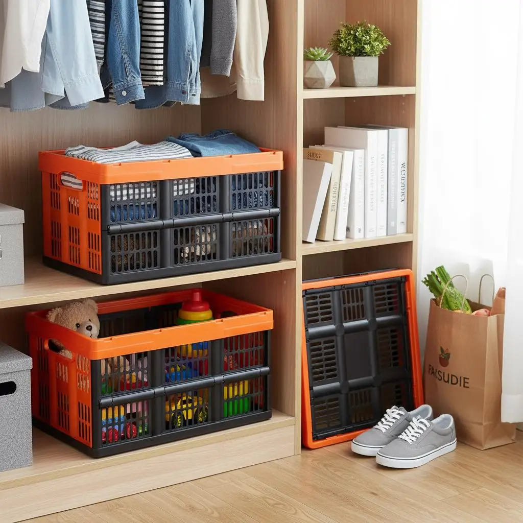 

Пластиковые складные контейнеры-органайзеры 52,5x35x28,5 см для гардероба, кладовой, гаража, 45 л, 3 шт., сверхпрочные, штабелируемые, со встроенными секциями