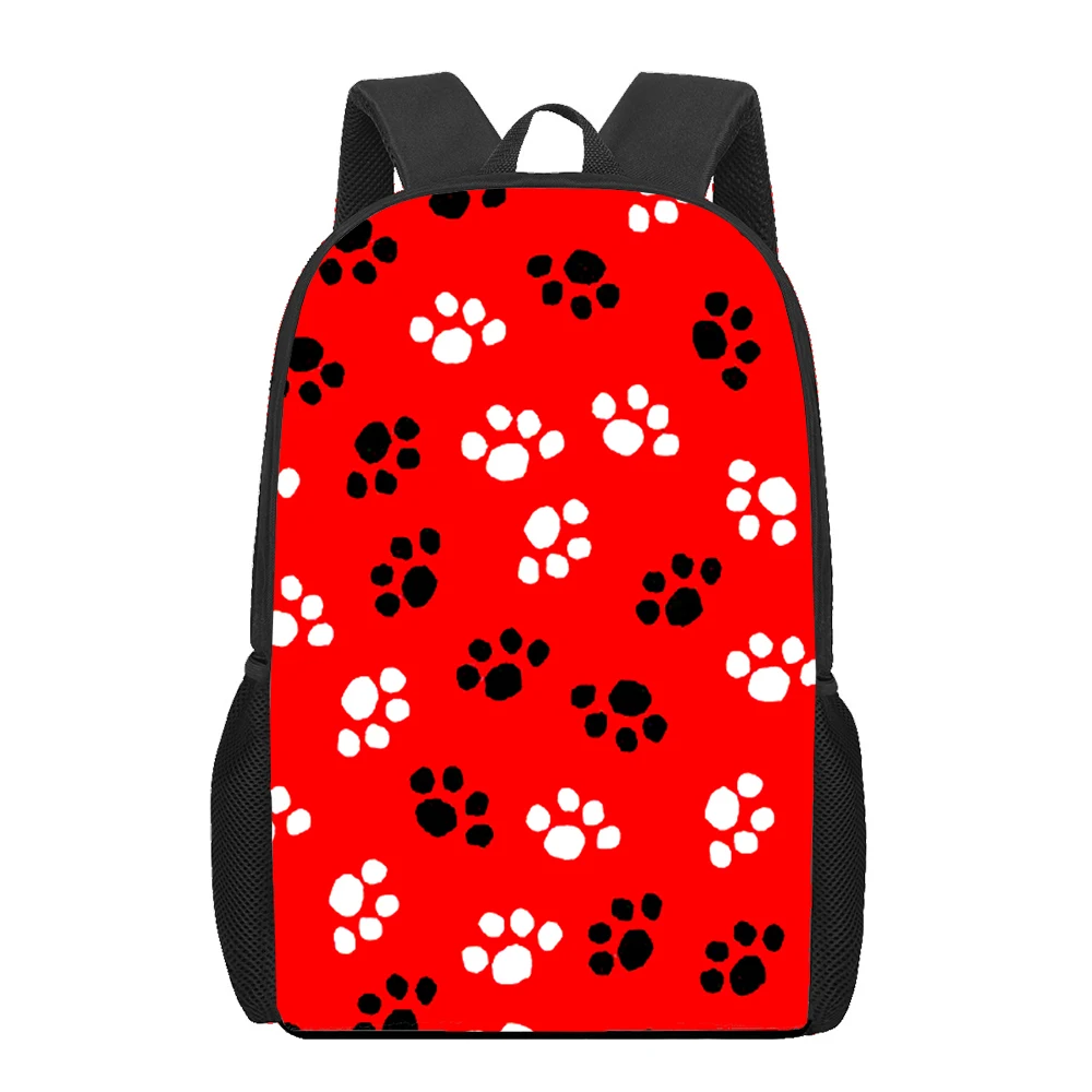 Pegada de cachorro Paw Print Mochila Escolar para Meninos e Meninas, Adolescentes Kids Book Bag, Casual Grande Capacidade Bolsas Estudantis, 16"