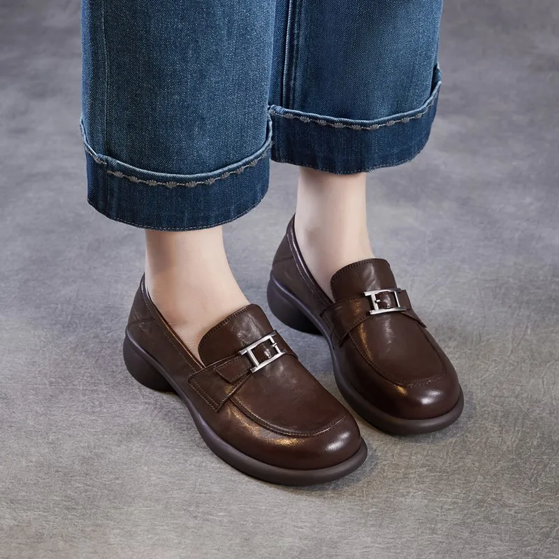 

DIMANYU Genuine Leather Women's Loafers 2026 New Spring Belt Buckle Retro Casual Women's Loafers Monk Strap Shoes Women