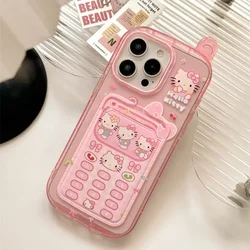 3D Cute Cartoon Sanrio Hello Kitty Card Wallet Pocket Phone Case For iPhone 15 14 13 12 11 Pro Max Clear Soft TPU Cover