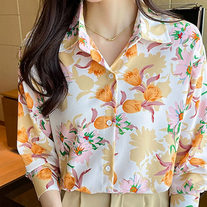 Koreanischen Stil Elegante Modische Gedruckt Lose Lange Ärmeln Hemd Frühjahr/Sommer Neue Original Design Pendeln Freizeit Dame Top