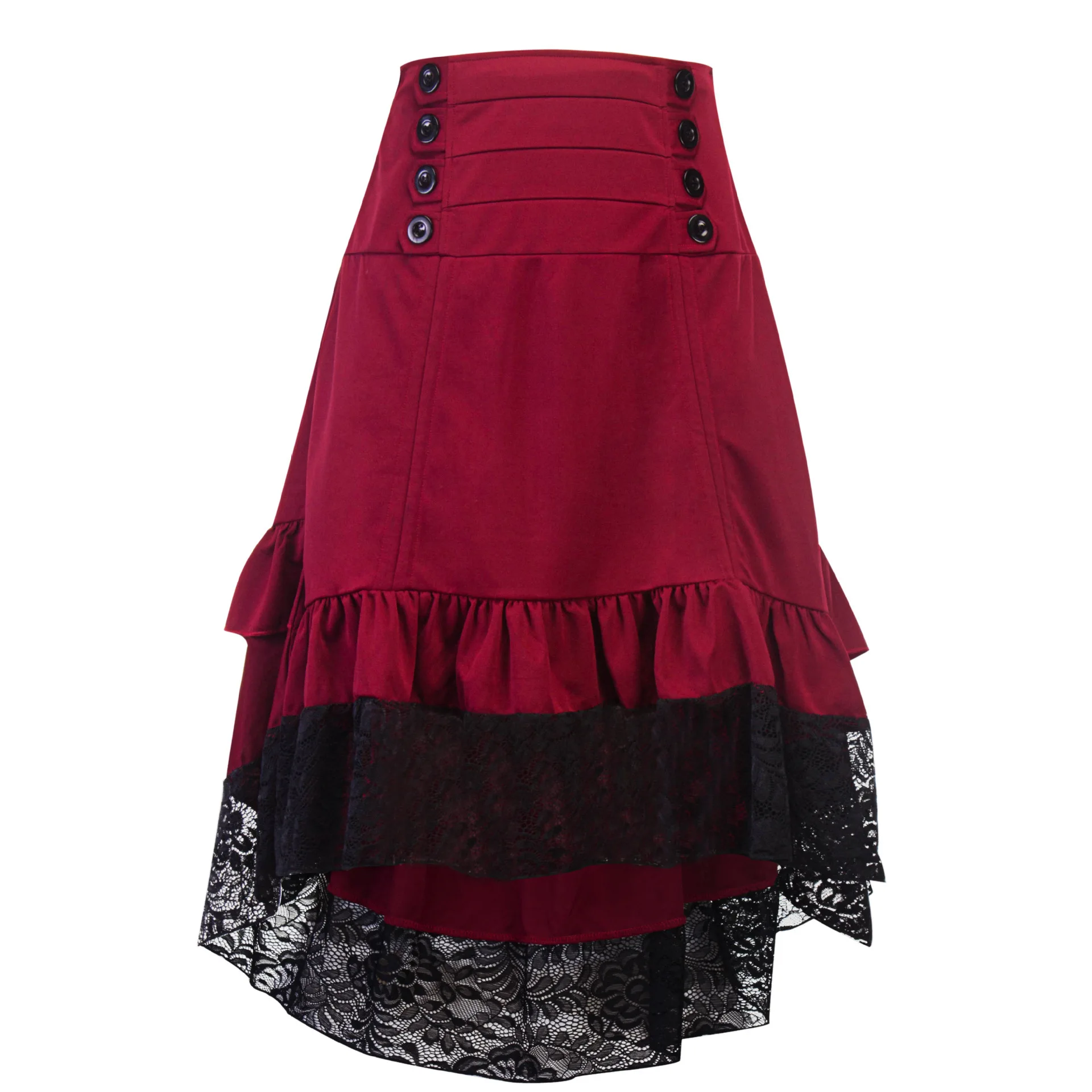 

Gothic Medieval Palace Skirt Fashion Lady Lace Solid Splicing Irregular Folds Hem Double Breasted Skirt For Women Halloween