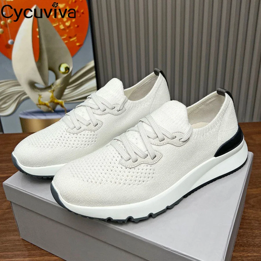 Heißer Verkauf Belüftung Mesh Loafer Männer Dicke Sohle Stricken Lace Up Casual Komfort Flache Schuhe Herbst Party Urlaub Spaziergang Schuhe Männer