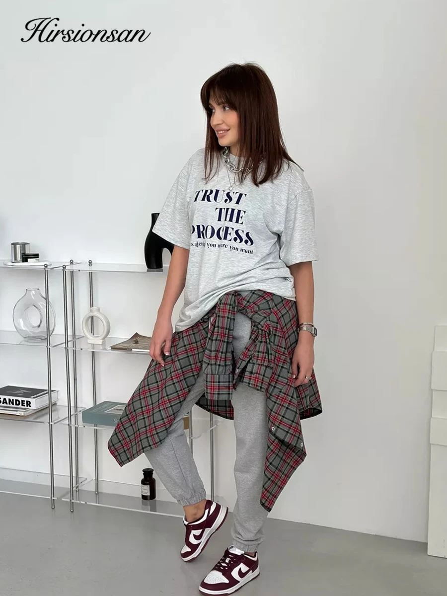 

Hirsionsan Simple Letter Printed T Shirt Women Summer Cotton Soft Short Sleeve Casual Tee Female Oversized Higt Street Tops 2025