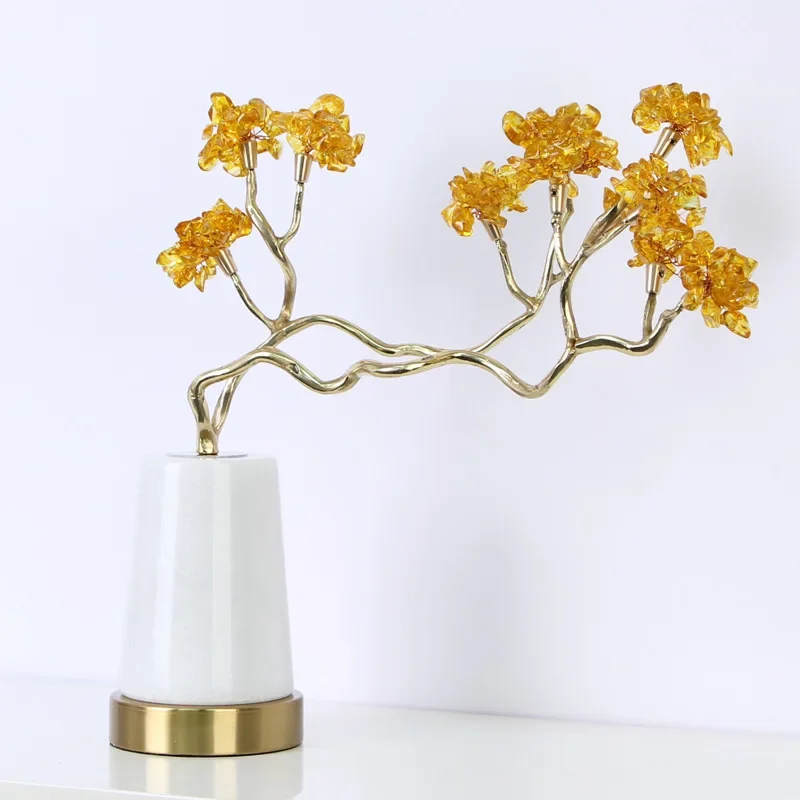 Crystal Tree Colored Natural Crystal Artificial Golden Tree Handcraft Metal Decorative Figurines Home Decoration Accessories