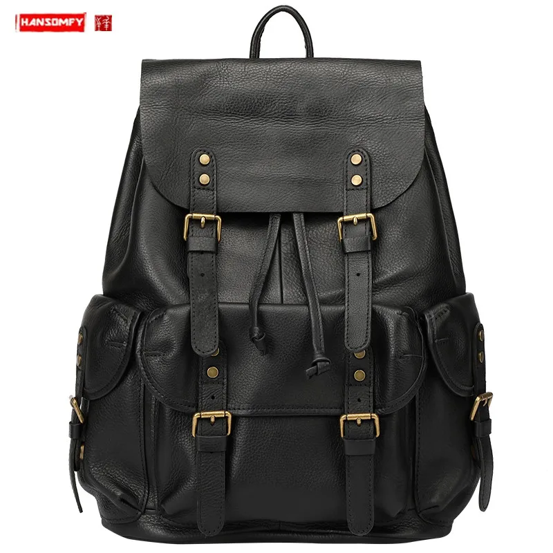 And men 's leather retro paratrooper bag fashion top layer leather school bag casual large capacity computer backpacks