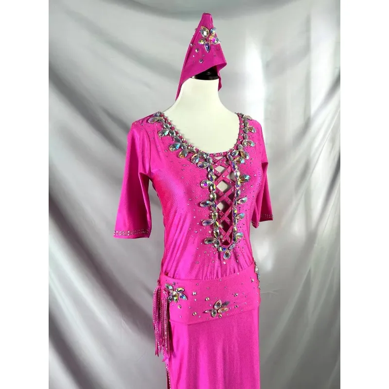 Sukienka do tańca brzucha, ludowa, zdobiona diamentami, Baladishabbi, strój do występów, sukienka na zawody dla zespołu tanecznego w stylu orientalnym.