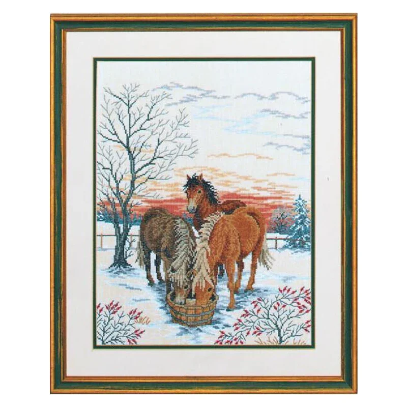 Amishop cavalli In neve contati Kit punto croce inverno neve animale ricamo fai da te ricamo Rosenstate 12-768