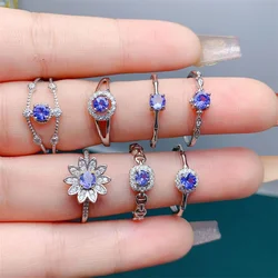 Authentic Natural Tanzanite S925 Silver Ring for Women Ring  Gemstone Fine Fashion Birthday Gift Jewelry with Certificate