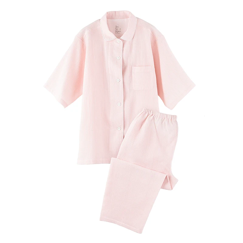 spring-summer-pure-cotton-waffle-sleepwear-short-sleeve-seven-pants-home-clothes-set-lightweight-couple's-sleepwear