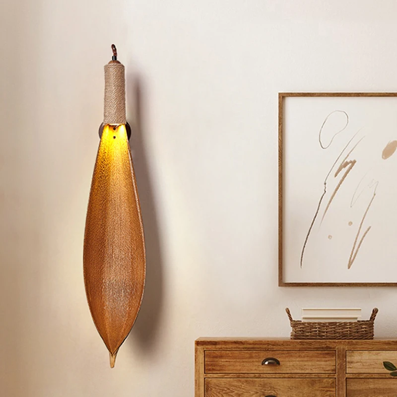 Luz de parede LED com folha de cacau, estilo Wabi e Sabi, lâmpada de decoração de fundo vintage, casa e quarto, restaurante e sala