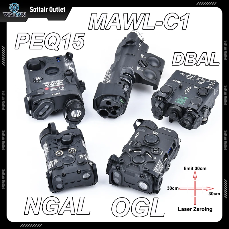 

WADSN Black Indicater PEQ15 DBAL A2 OGL MAWL NGAL Tactical Laser LED White Torch Hunting Weapon Light Red Dot Green Blue IR Aim