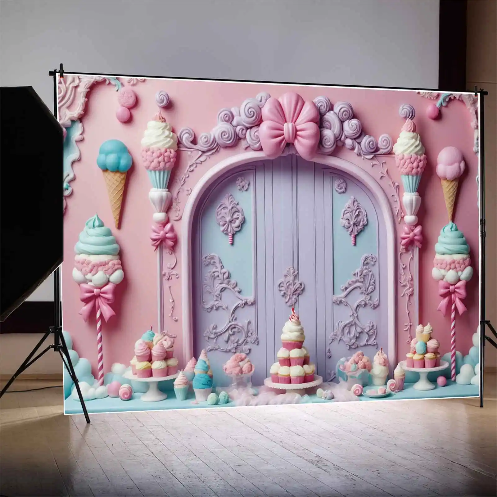 MOON.QG Backdrop Princess Happy Birthday Banner Background Children's Pink Baroque Door Decor Cake Photozone Photography Props