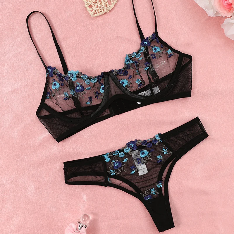 Transparent Embroidery New Heilan Lace Sexy Lingerie Women Underwear Fairy Brief Set Delicate Bra Kit Push Up Erotic Breves Sets