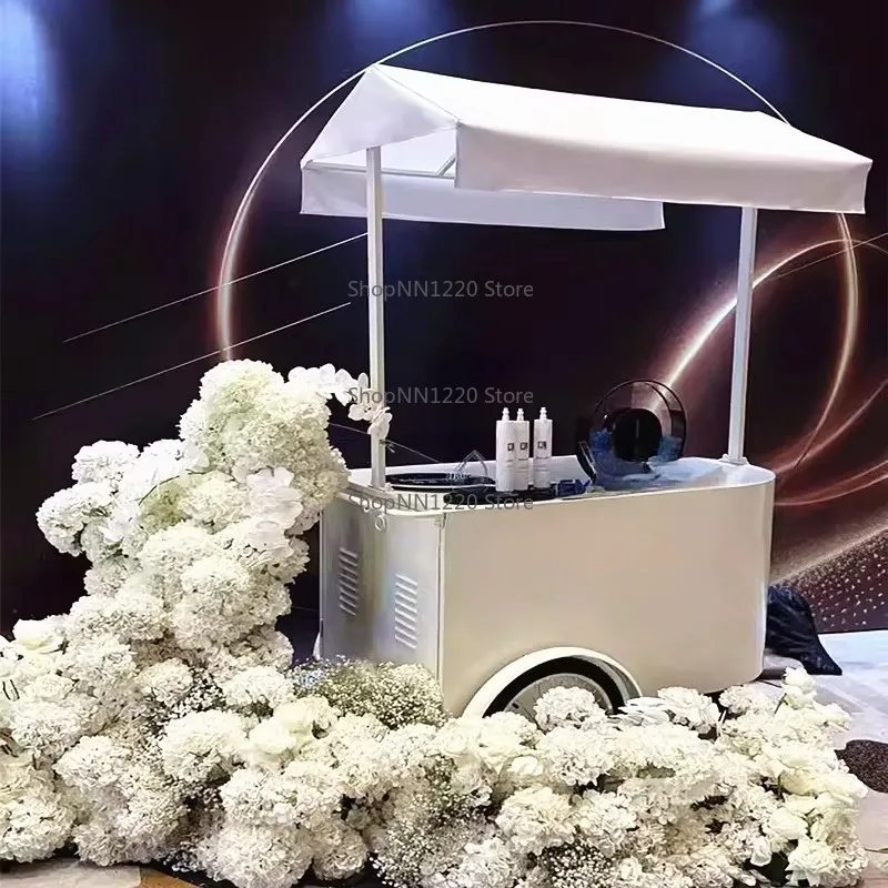 حامل عرض متنقل صغير للاستخدام الخارجي، كشك عربة عائمة لسوق المول والشارع، شاحنة طعام محمولة وكشك عربة الدفع