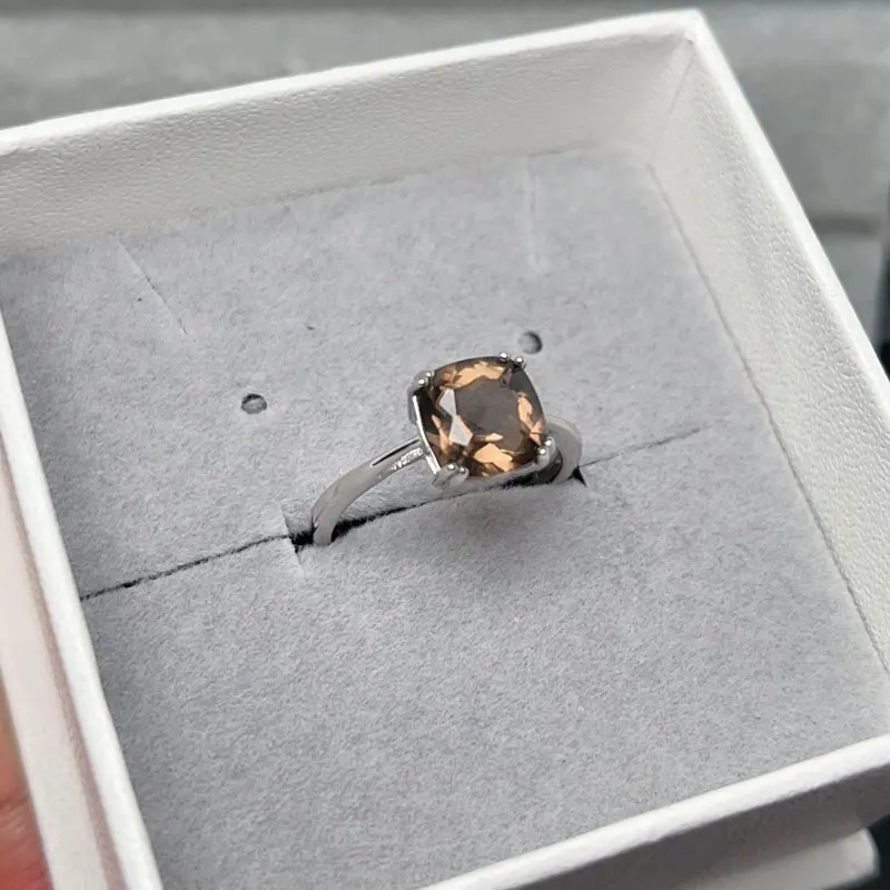 Natural Smoky Quartz Ring 8mm VVS Grade Quartz 925 Silve Rring with Gold Plating