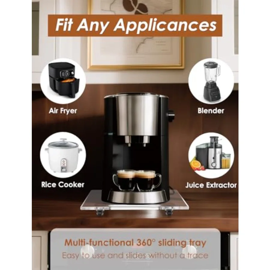 أكريليك 360 °   مزلقات الأجهزة الثقيلة الإنزلاقية لأسطح الكونترتوب، صينية متحركة بدون جهد لتوفير المساحة لصانعي القهوة K