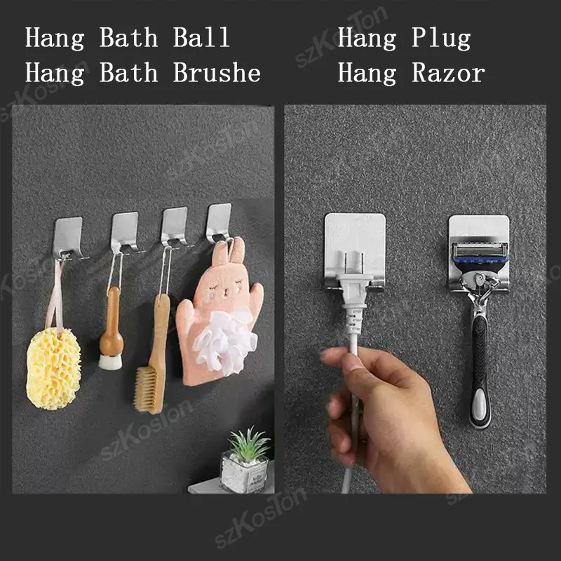 1-4PCS No-Punch Razor Holder Adhesive Stainless Steel Storage Hook Bathroom Razor Waterproof Wall Mounted Shelf Razor Holder