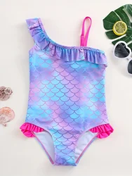 Costume da bagno per ragazze moda sirena squama di pesce costumi da bagno interi