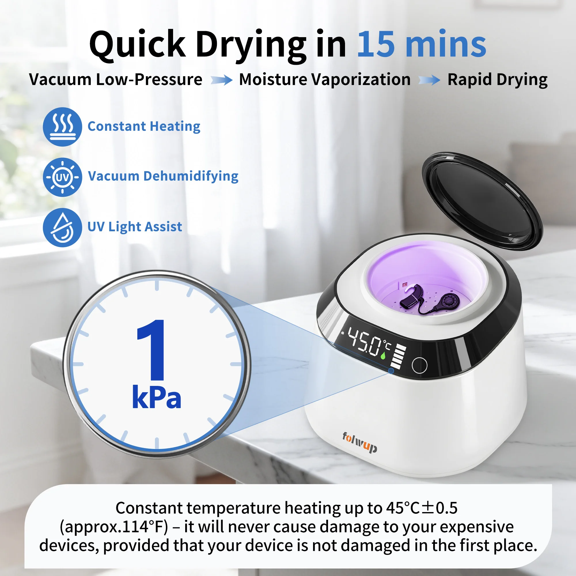 Vacuum Dehumidification Drying Box Cleaner for Hearing Aid & Cochlear Implant Upkeep Device UV Disinfection Drying