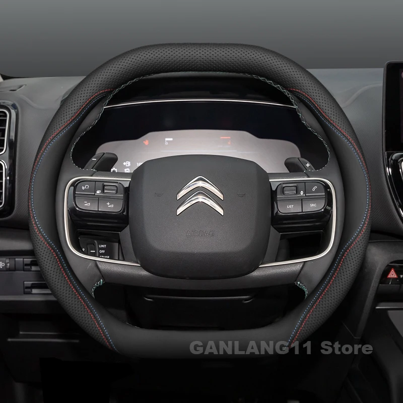 

Leather Car Steering Wheel Cover For All New Citroen e-Berling 2024 2025 wear-resistant Auto interior Accessories