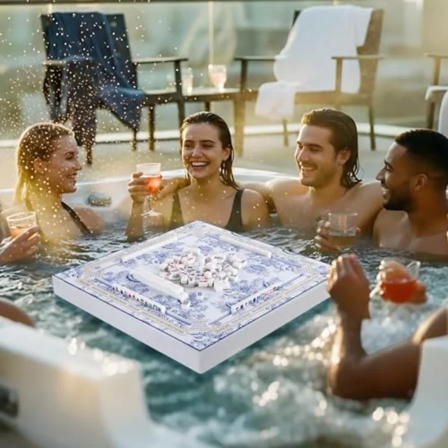 19x19 Inches Mahjong Floating Game Table for Pool: Blue Polyethylene Tray for Adults Indoor/Outdoor Use Buoyant Durable