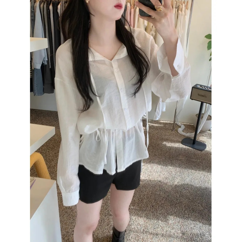 

Elegant Slimming Long Sleeve Shirt Chic Waist-Cinching French Style Loose Fit Women's Premium Fashion Spring 2025
