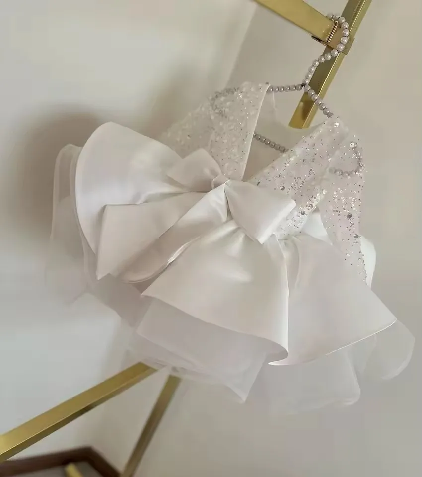 Luksusowa sukienka dla dziewczynki z kwiatami Fuscia Puff Girls Party Sukienki na wesele Bufiaste rękawy Tiulowa dziecięca świąteczna sukienka ceremonialna