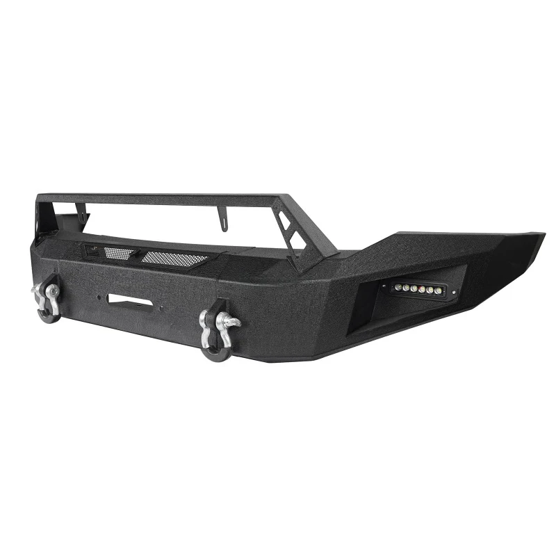 Front Bumper Fit 2006 2007 2008 Ram 1500, Textured Black Pickup Truck W/Winch Plate, D-Rings and LED Lights