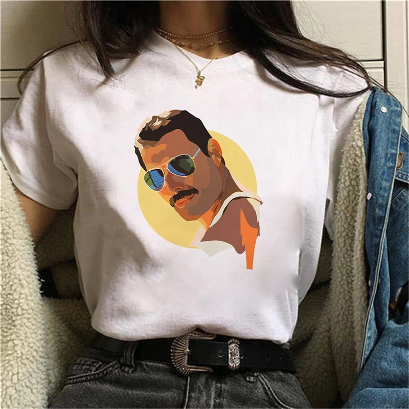 2024 Freddie Mercury Queen Band T Shirt Women Hip Hop Music Lover Tops 90s White T Shirt Harajuku Fashion T-Shirt