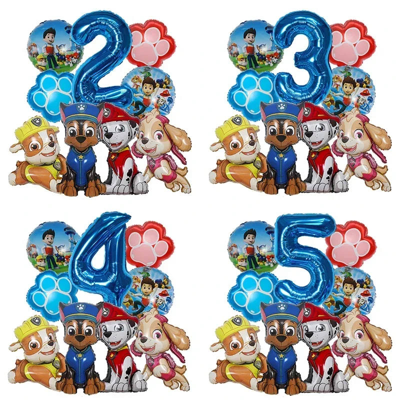 9pcs Cartoon Paw Patrol Foil Balloon Digital Number Supplies Rescue Dog Party Decoration Baby Gift Chase Skye