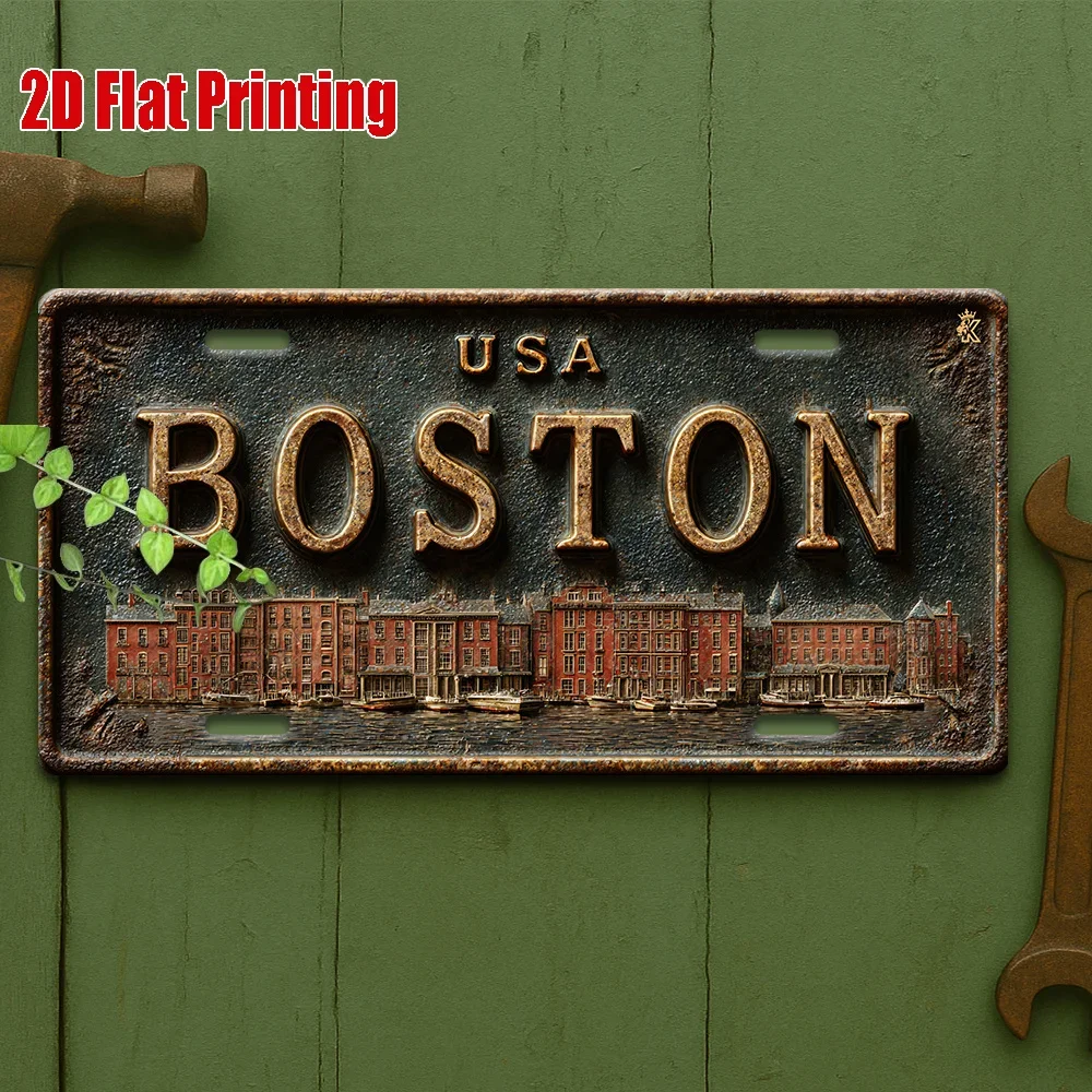 2D Flat, 2D Graphic Design, [], 2D Graphic Printing, 1pc, Vintage Metal Sign, Decorative Solely, Outdoor Wall Art, Boston USA Cl