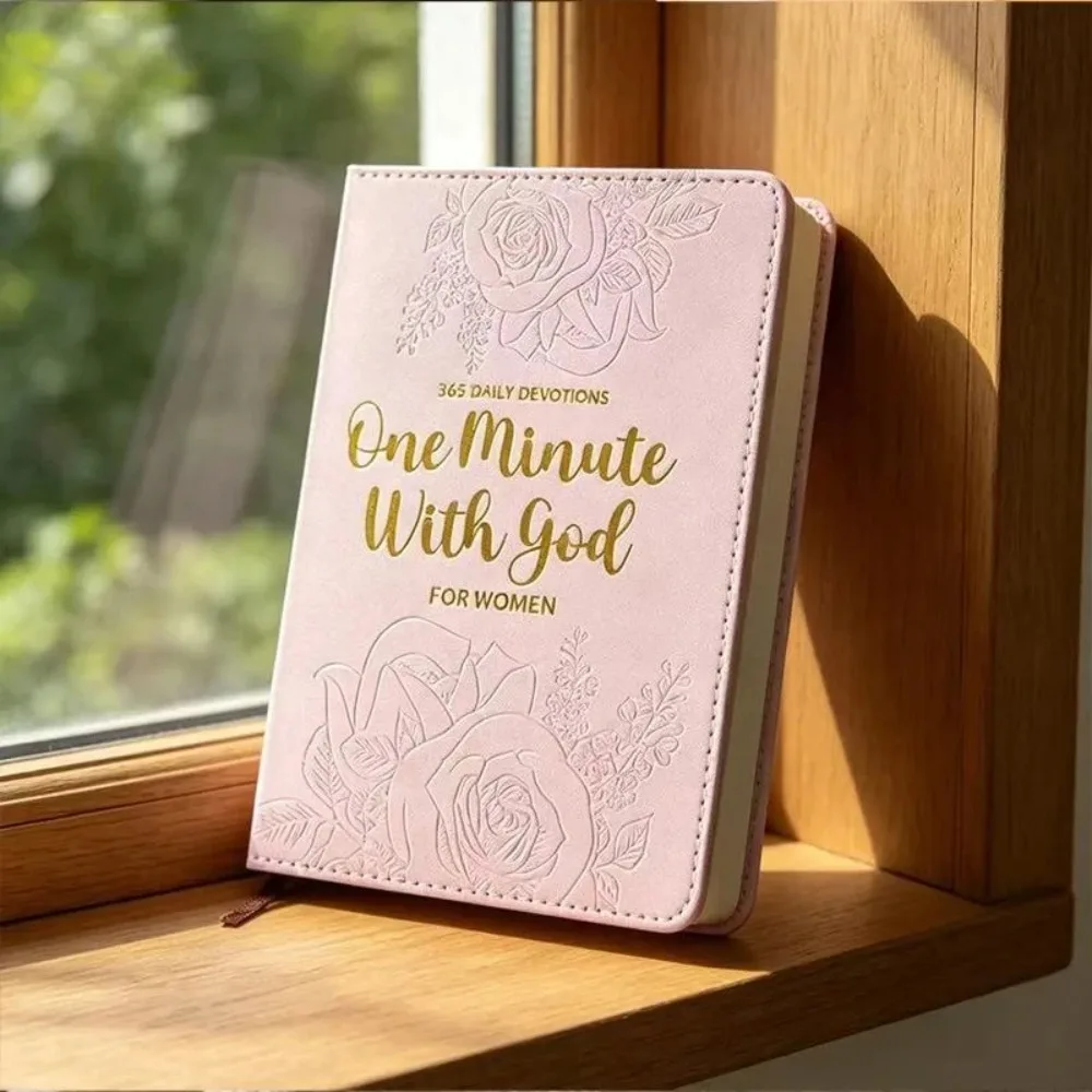 Faux Leather 365 Days Daily Prayer Notebook with Pattern Marker Pink Brown Journal for Spiritual Growth Book Office Accessories