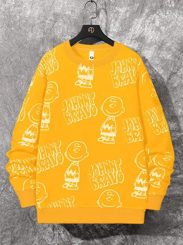 Camiseta Masculina de Manga Longa com Estampa de Grafite de Desenho Animado, Gola Redonda, Solta, para Primavera e Outono, Te...