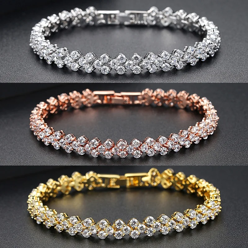 New Luxury Trendy Roma 18cm Silver Charm Bracelet for Women Cubic zirconia Crystal Bracelet Anniversary Gift Jewelry for Women