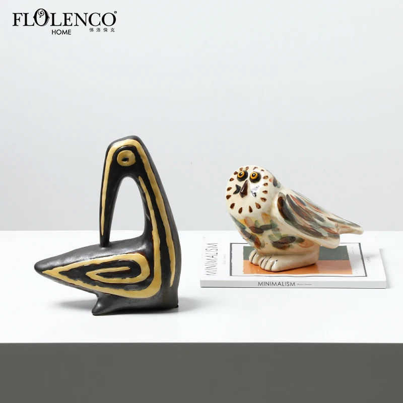 Modern wabi-sabi abstract hand-painted bird-shaped ceramic ornament for model homes, guesthouses, living rooms, and TV cabinet t