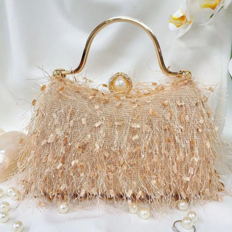 Tassel Evening Party Women Handbags Nylon Luxury Wedding Feather Female Clutch Elegant Feather Shoulder Crossbody Bag Green Bags