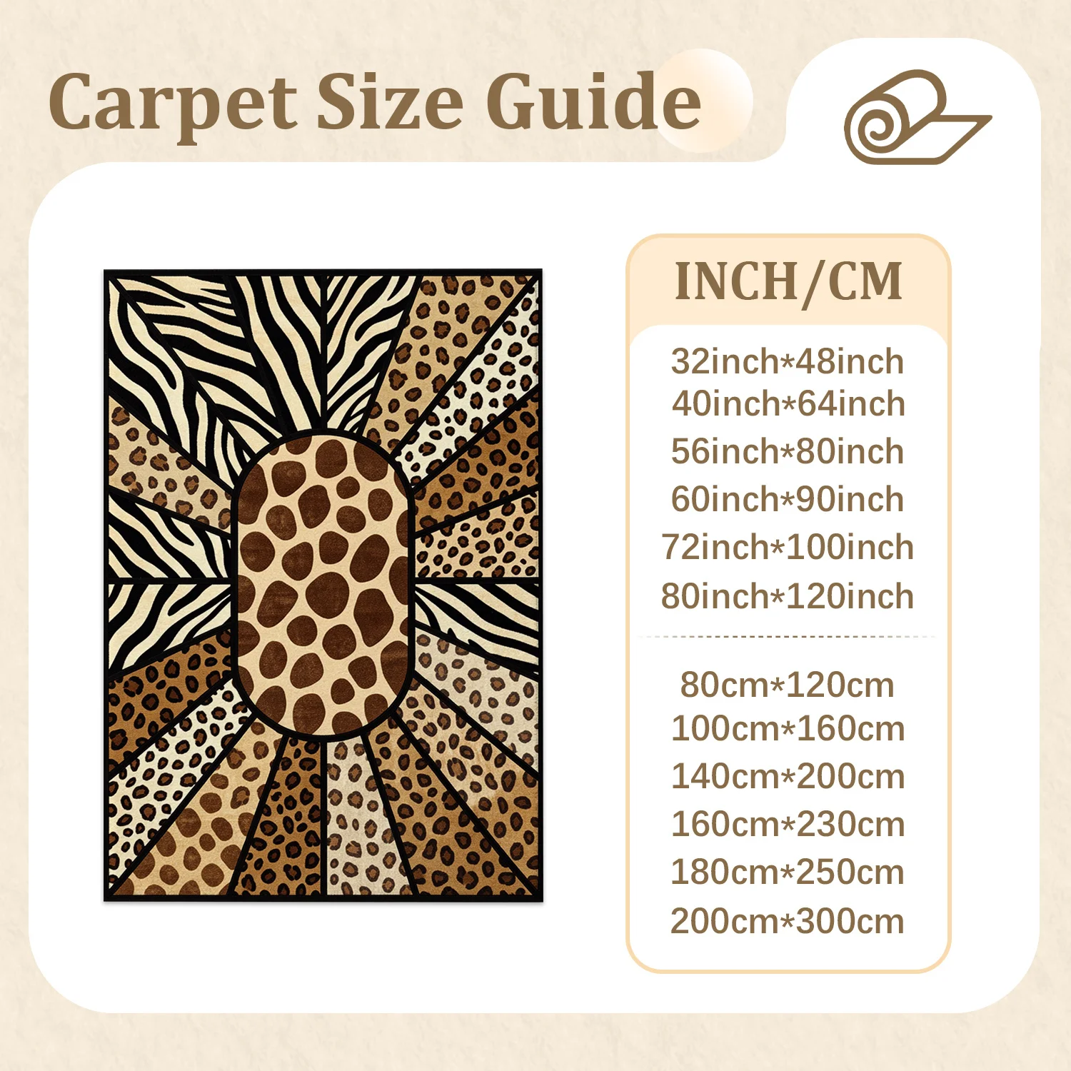 Leopard Giraffe Zebra Print Geometric Velvet Area Rug, Machine Washable Stable Flooring Rug for Living Room, Bedroom, Dining Room, Entryway, Ideal for Halloween, Thanksgiving, Black Friday, Christmas, New Year Home Decor