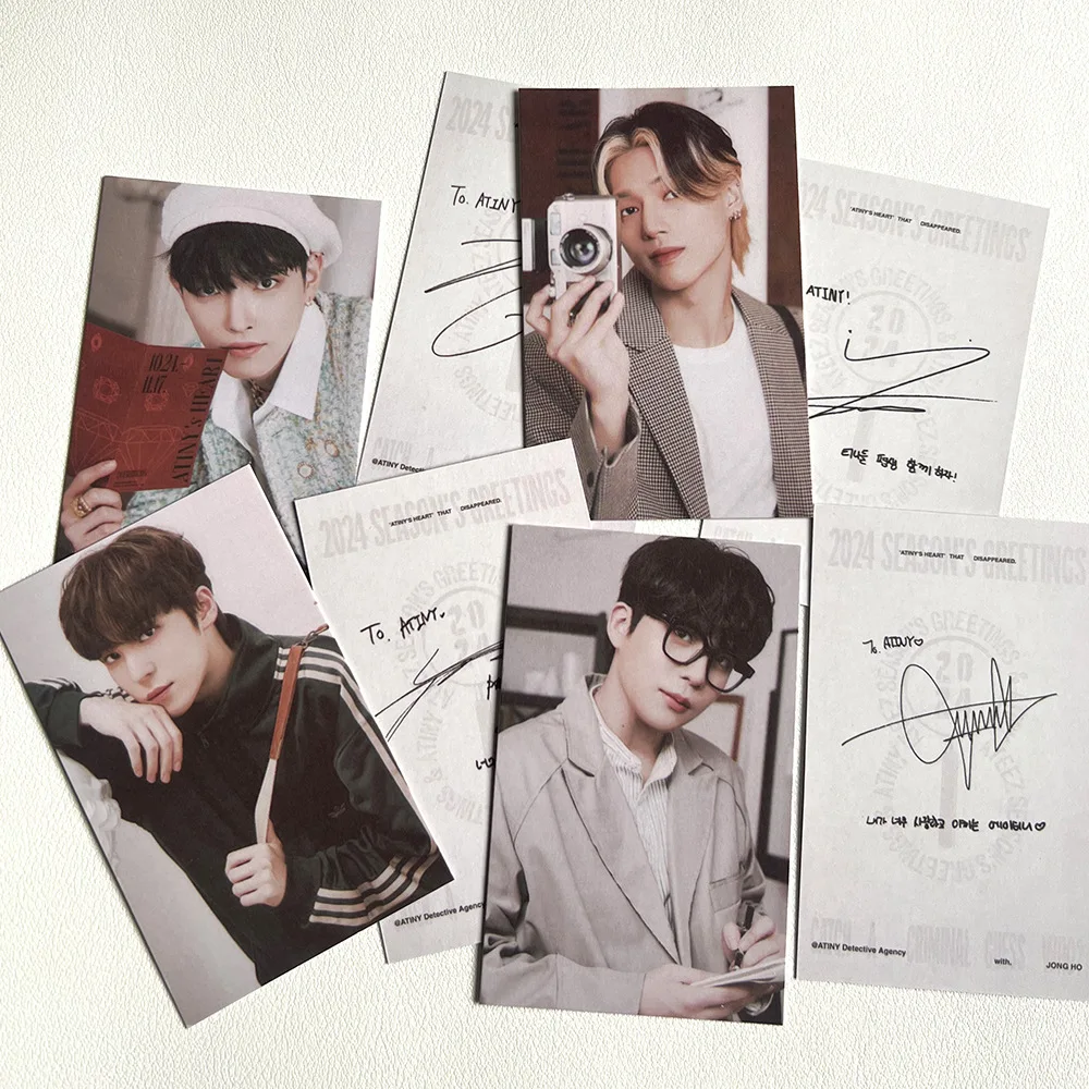 8Pcs/Set KPOP ATEEZ 2024 Season\'s Greetings Member Selfie LOMO Cards List Mingi Yunho San Fashion Photocards Postcards Fans Gift