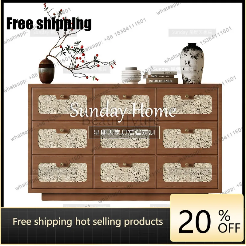 Factory Direct vintage-style painted nine-drawer cabinet multifunctional storage cabinet for living rooms