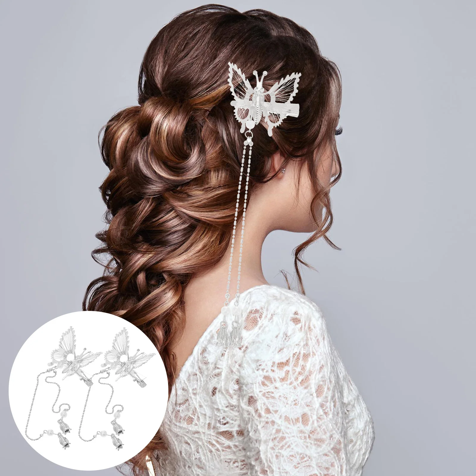 

1 пара заколок для волос с кисточками и бабочками, боковой зажим, элегантные заколки из сплава, удобные аксессуары для волос для женщин и девочек