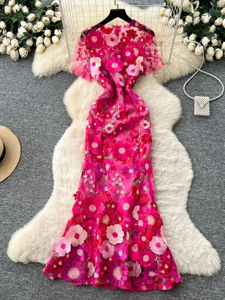 กระโปรงยาวทรงเอ เอวสูง ปักลายดอกไม้ 3 มิติ สีเหลือง สำหรับใส่ในฤดูใบไม้ผลิ ฤดูใบไม้ร่วง และฤดูร้อน