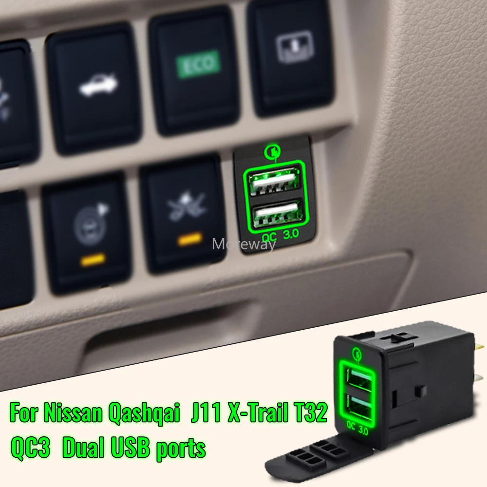 

LED Qc 3 Dual Charging Ports Fast Usb Adapter Socket for Nissan Tiida X-Trail T32 Quest Terra 2018 Venucia Interior Tuning