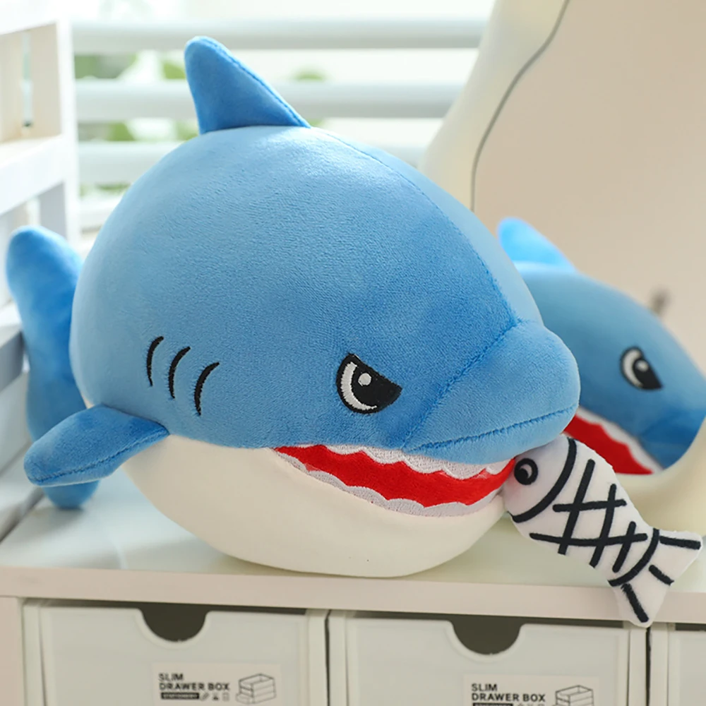 

25cm Shark Eating Fish Doll Toys Throw Pillows Stuffed Animals Blue Shark Fish Tied with Rope Soft Gifts for Girls Children