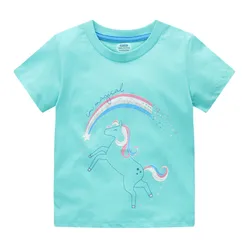 Meter springen Nieuwe collectie Eenhoorn Meisjes Tees Katoen Zomer Peuterkleding Kindertops Kinderoverhemden