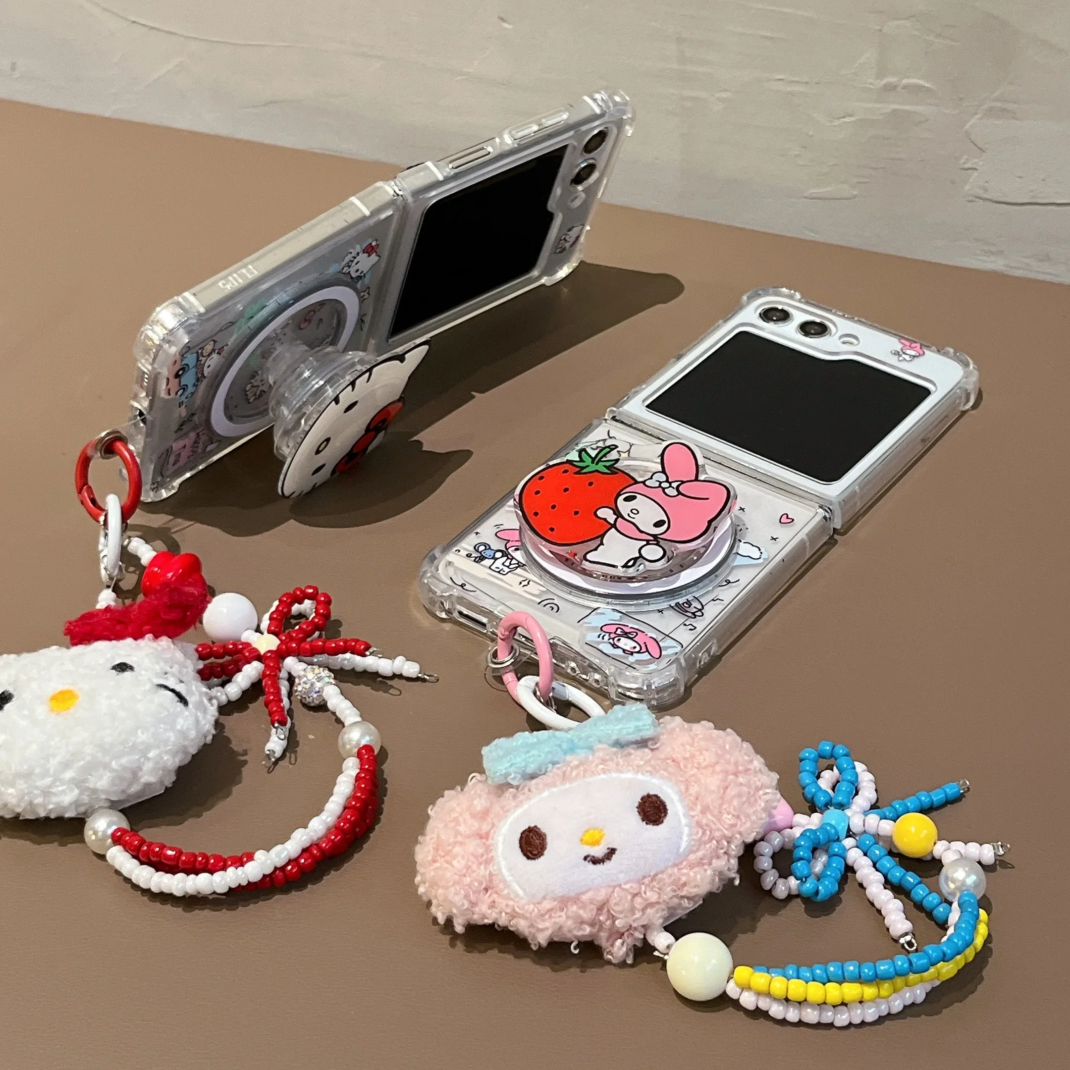 Cute Cartoon Sanrio Hello Kitty Melody Magnetic Mobile Phone Case Magnetic Bracket for Samsung Galaxy Z Flip6 5 4 3 Phone Case