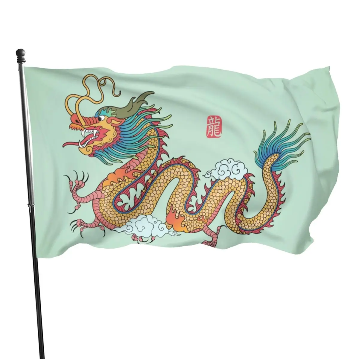 Chinese Cyan Dragon Vivid Color Outdoor Indoor Hanging Decoration Polyester with Brass Buttonhole Memorial Gifts for Women Men