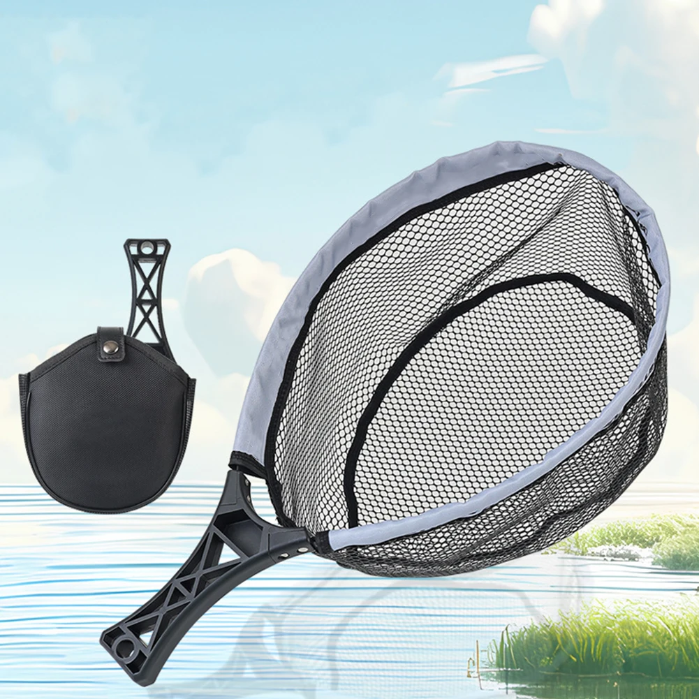 

Складной подсачек для нахлыстовой рыбалки с мягкой резиновой сеткой и сумкой для снастей, аксессуар для рыбалки на ручьях